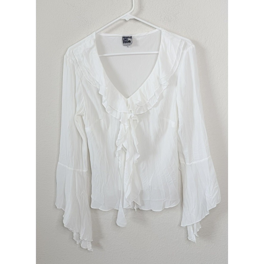 People Like Frank Blouse M White Ruffle Bell Sleeve Sheer Romantic Fairy Anthro